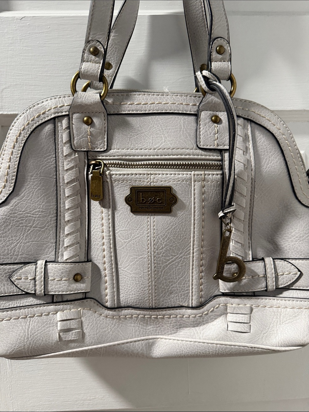 b.o.c. Off-White Leatherette Shoulder Satchel with Charm